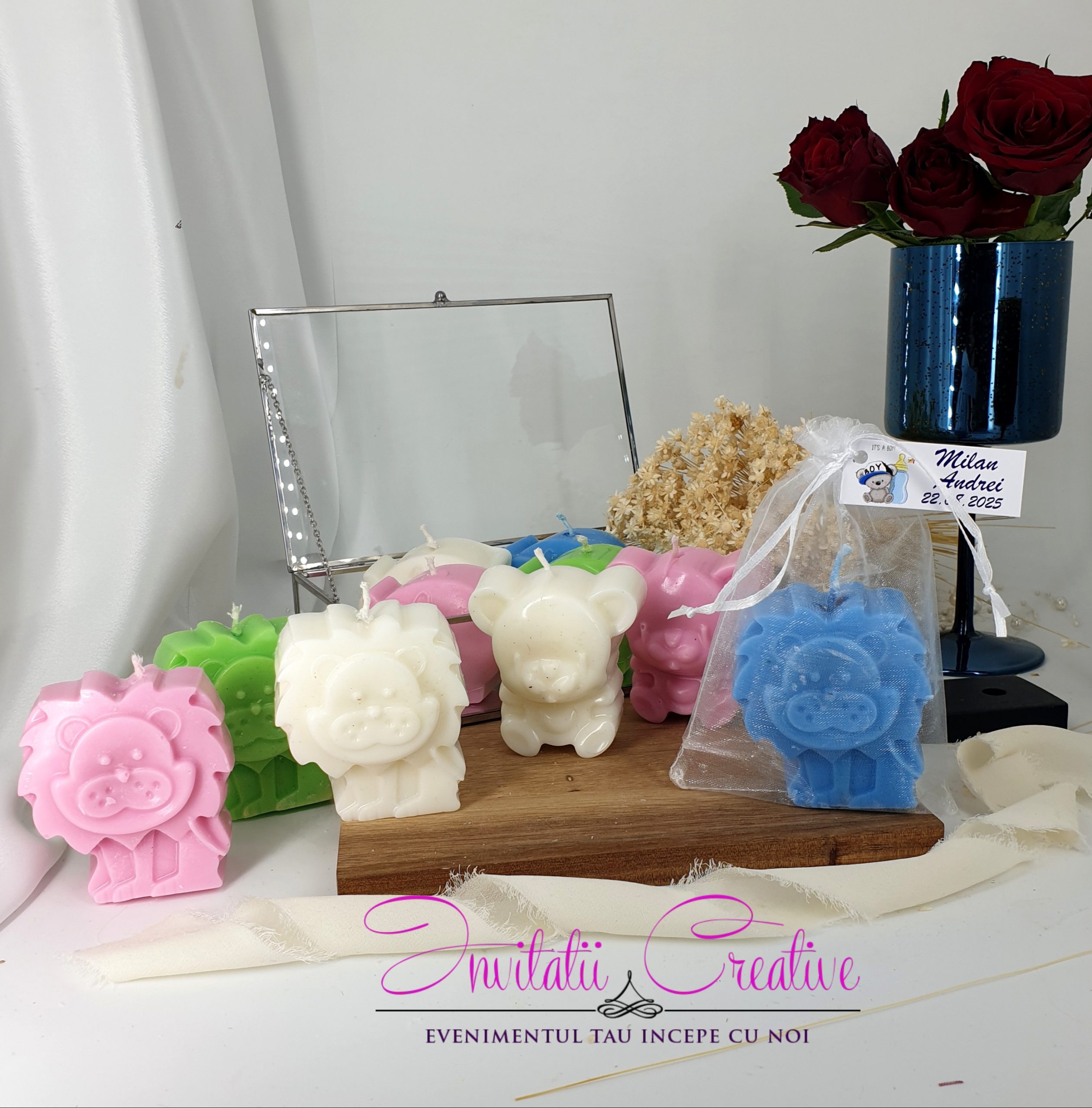 Marturie Botez Lumanare Parfumata Animalute Jungle in Saculet