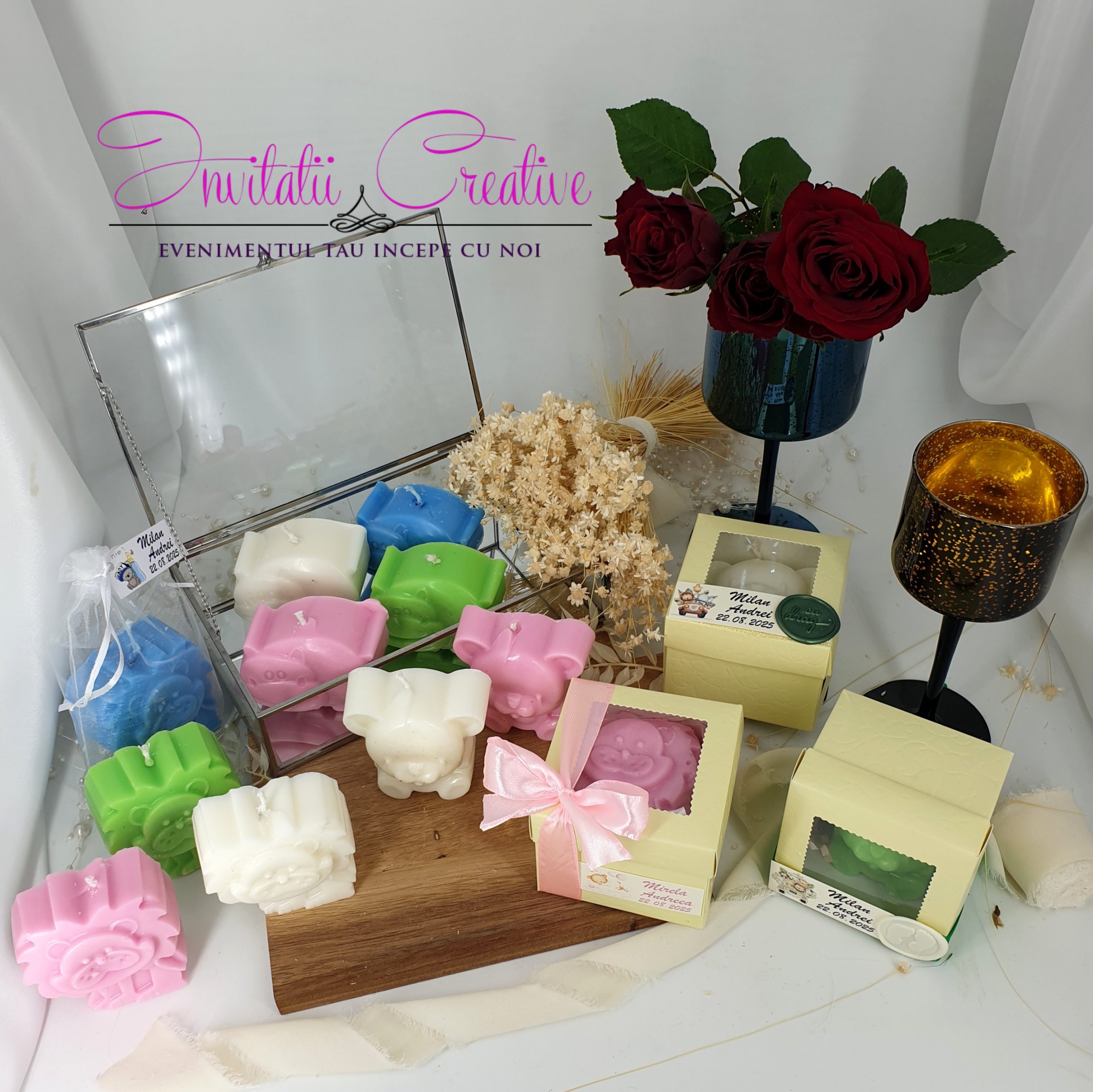 Marturie Botez Lumanare Animalute Jungle in Cutie cu Geam - imagine 2