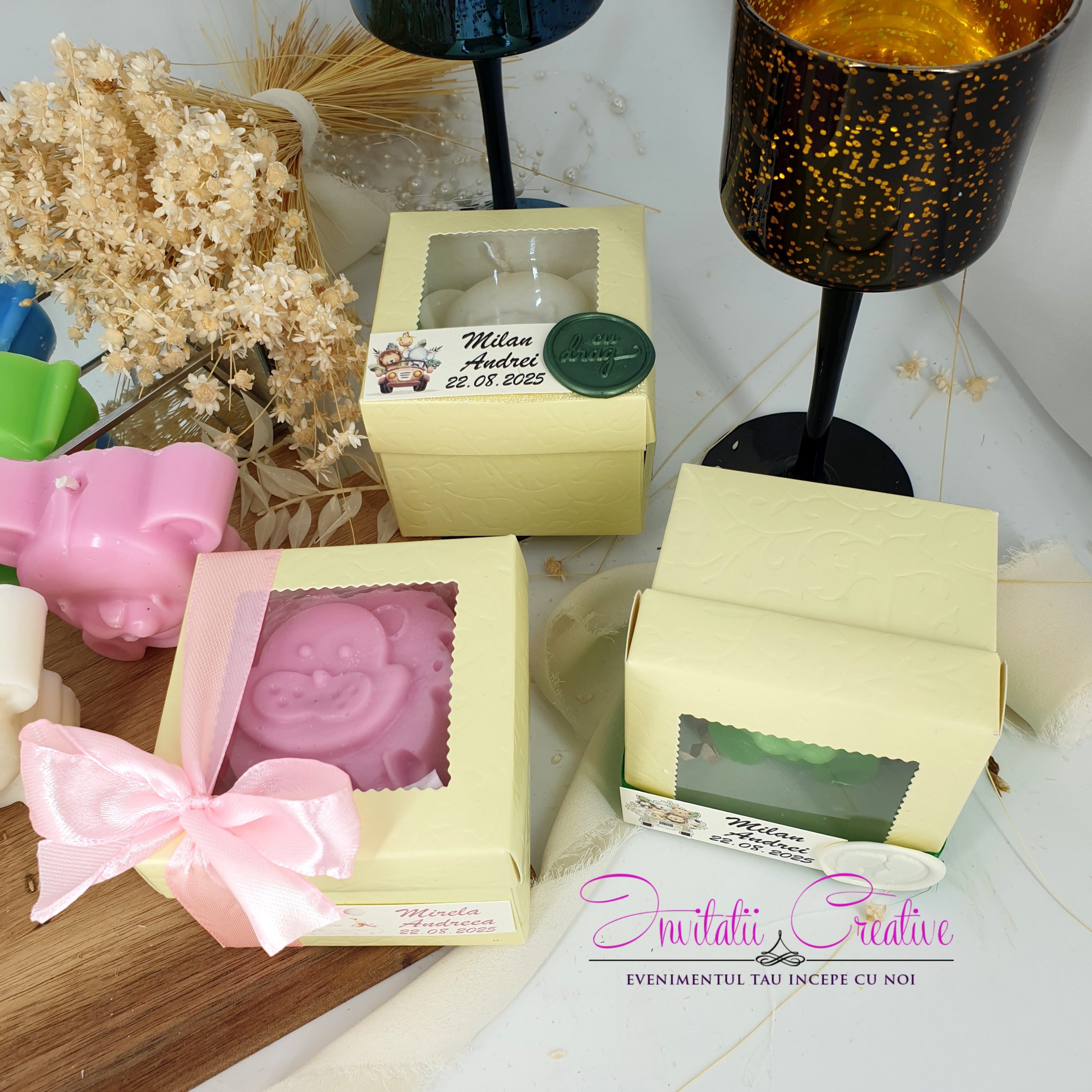 Marturie Botez Lumanare Animalute Jungle in Cutie cu Geam - imagine 7