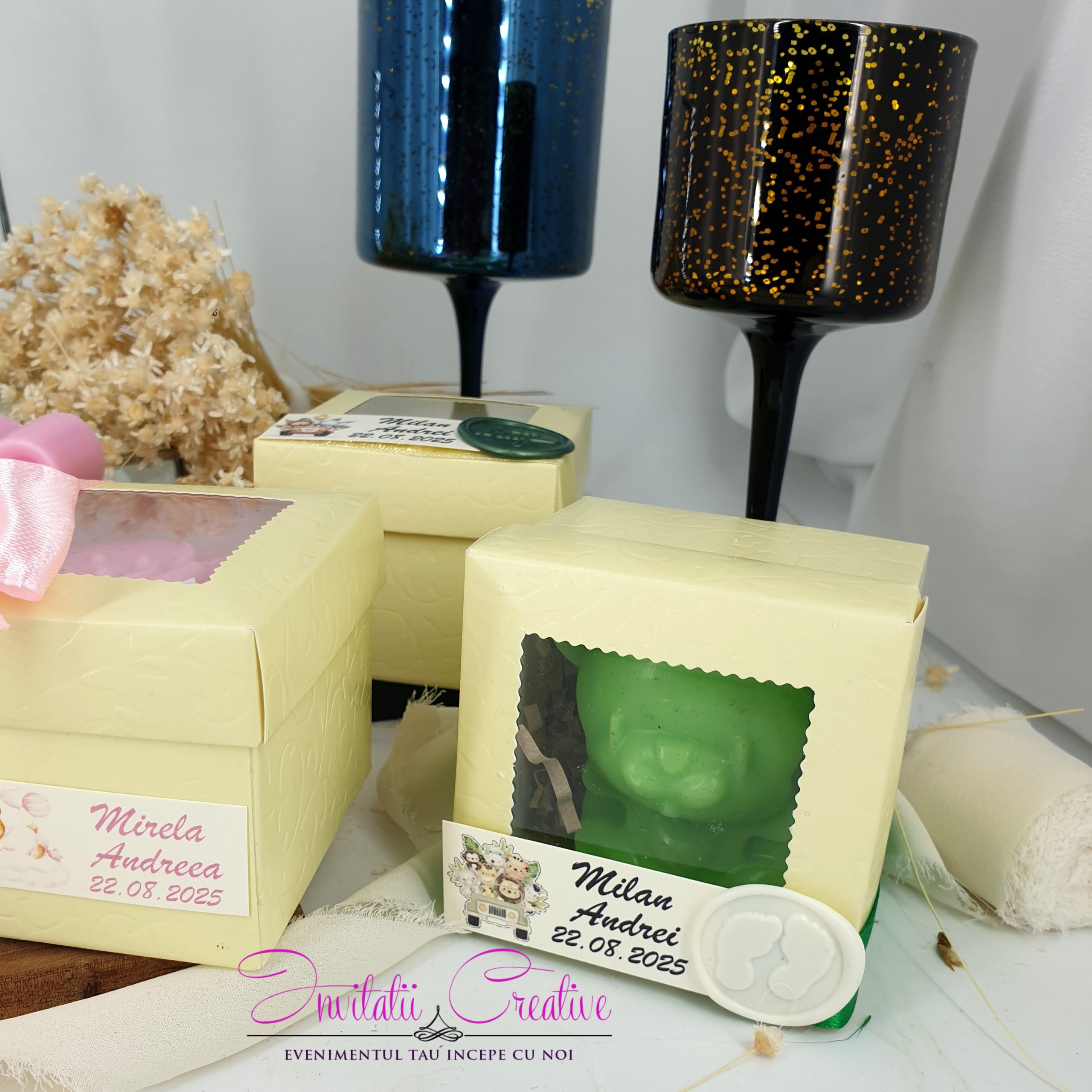 Marturie Botez Lumanare Animalute Jungle in Cutie cu Geam - imagine 6