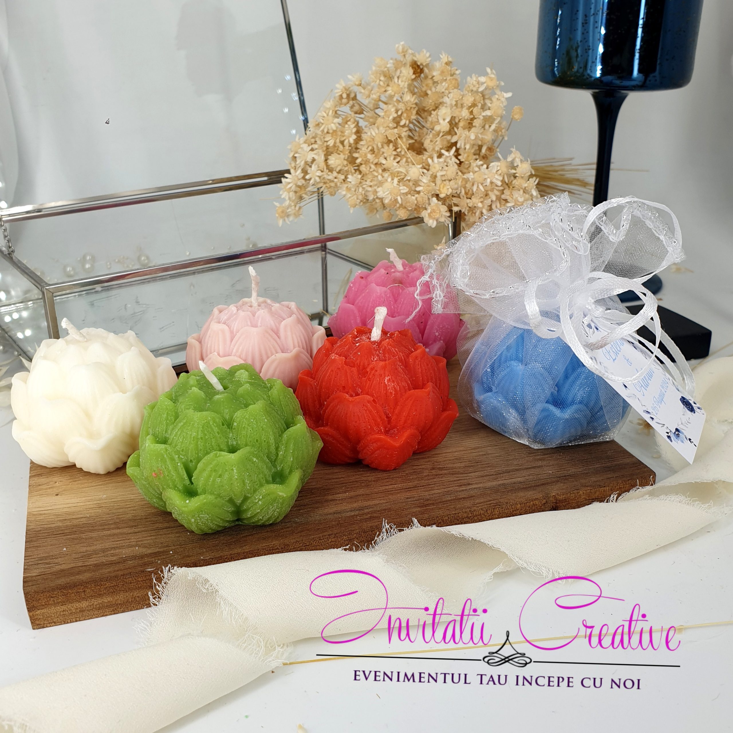 Marturie Lumanare Parfumata Ceara Soia Lotus in Saculet