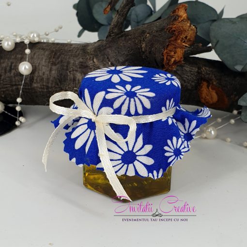 Alternative view of Marturie Borcanel Miere cu Motiv Floral Alb pe Albastru