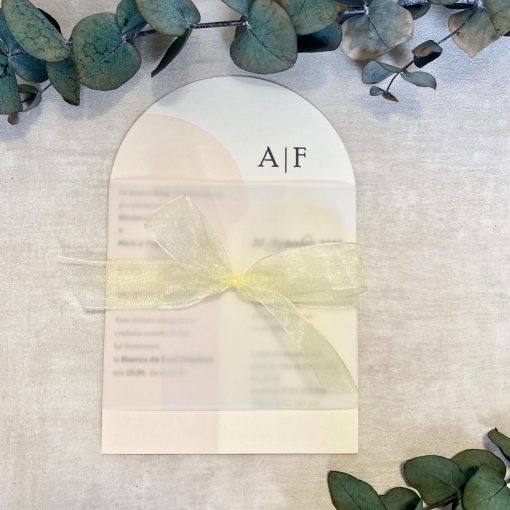 Invitatie de nunta Moderna cu Calc si Fundita Crem