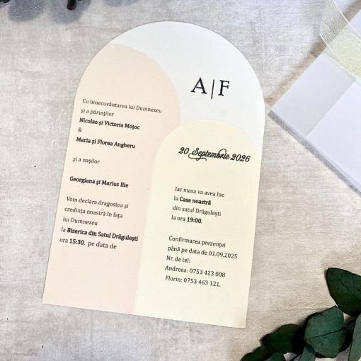 Alternative view of Invitatie de nunta Moderna cu Calc si Fundita Crem