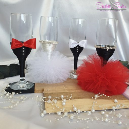 Set pahare Miri si Nasi Elegant Rosu cu Strasuri