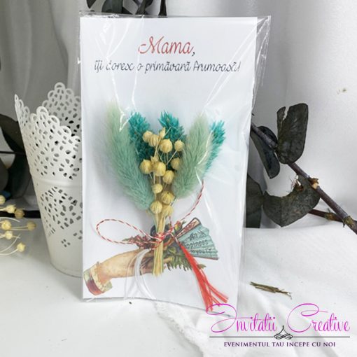 Martisor pentru mama buchetel flori uscate si puf cu magnet