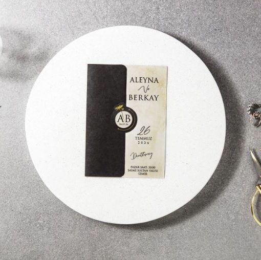 Invitatie de Nunta Eleganta Negru Auriu 7134 Fen 25