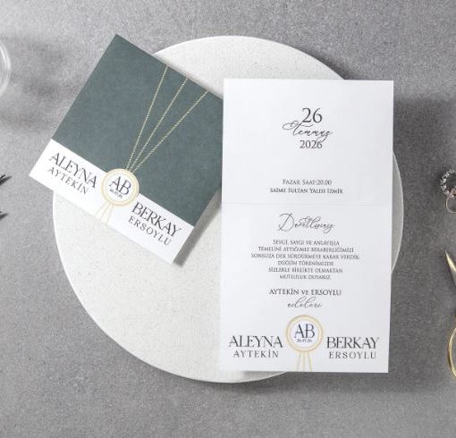 Alternative view of Invitatie de Nunta Verde cu Detalii Aurii 7122 Fen 25