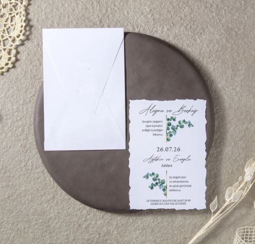 Invitatie de Nunta Moderna cu Frunze Eucalipt 7096