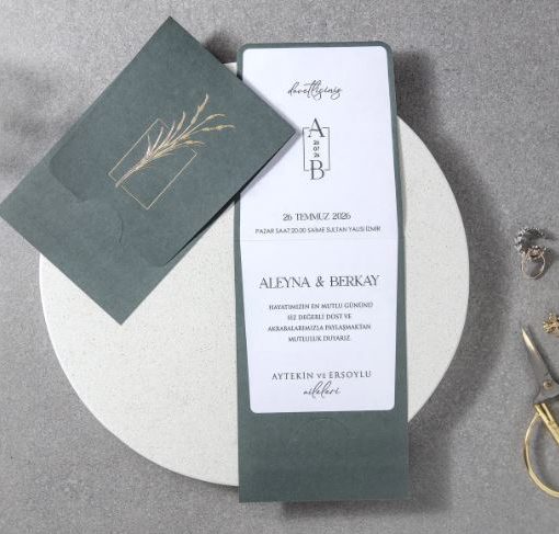 Alternative view of Invitatie de Nunta Verde cu Design Auriu 7116 Fen 25