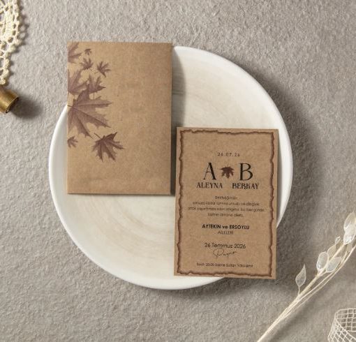 Invitatie de Nunta Toamna Kraft cu Frunze 7118 Fen 25