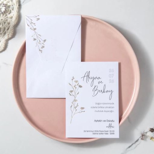Invitatie de Nunta Motiv Floral Auriu 7106 Fen 25