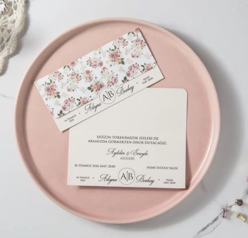 Alternative view of Invitatie de Nunta Vintage cu Motiv Floral Trandafiri 7047