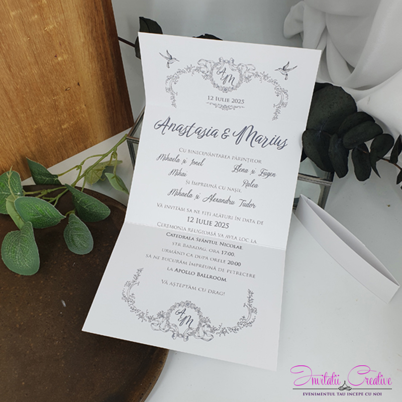 Invitatie de Nunta Ieftina cu Motiv Elegant Vintage