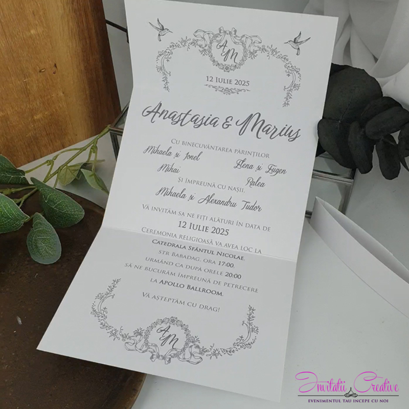 Invitatie de Nunta Ieftina cu Motiv Elegant Vintage - imagine 3