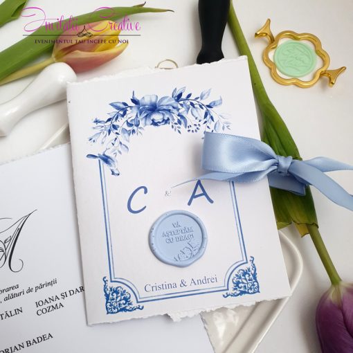 Invitatie de nunta Blue Flower Pastel 1