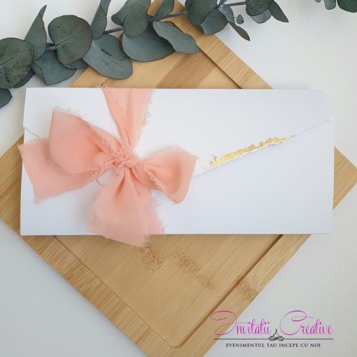 Alternative view of Invitatie de nunta cu flori delicate aramii si panglica de matase somon