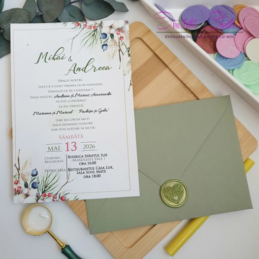 Invitatie de nunta simpla cu flori si fructe salbatice2