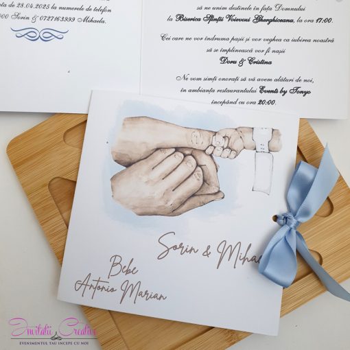 Invitatie nunta si botez watercolor baietel