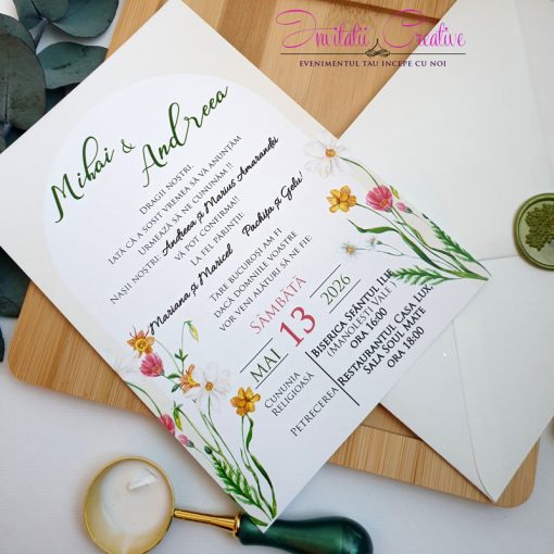 Invitatii de nunta cu flori de camp delicate