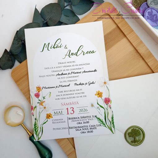 Invitatii de nunta cu flori de camp delicate1