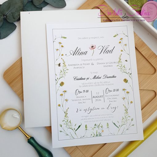 Alternative view of Invitatii de nunta cu floricele de camp si sigiliu patern