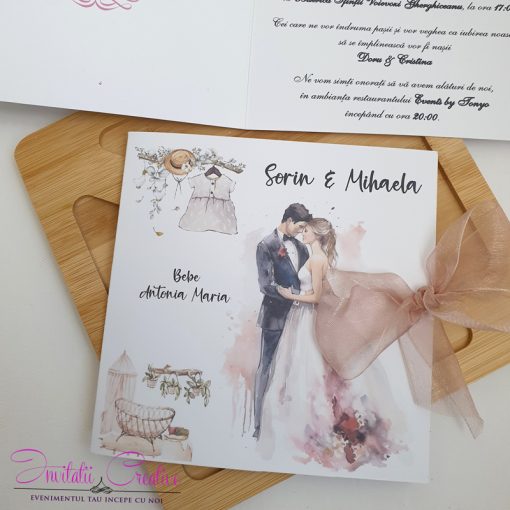 Invitatii nunta si botez fetita boho chic