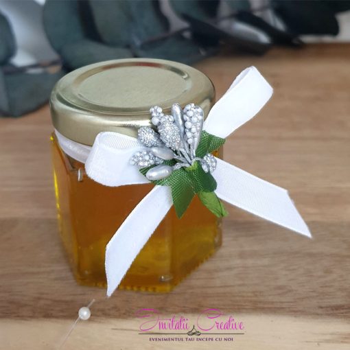 Alternative view of Marturie Borcanel Miere Elegant cu Catifea si Flori Argintii