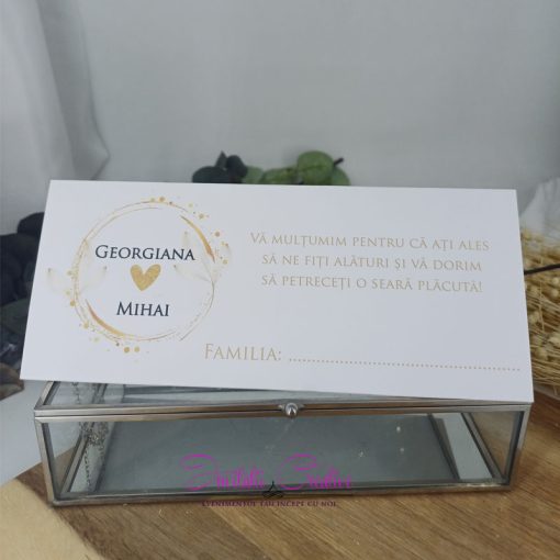 Plic de bani Nunta cu Design Coronita cu Frunze si Inimioara Aurii