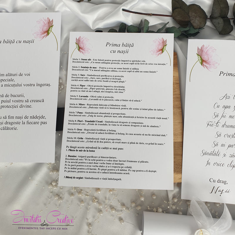 Set papirus flori roz prima baita cu nasii1