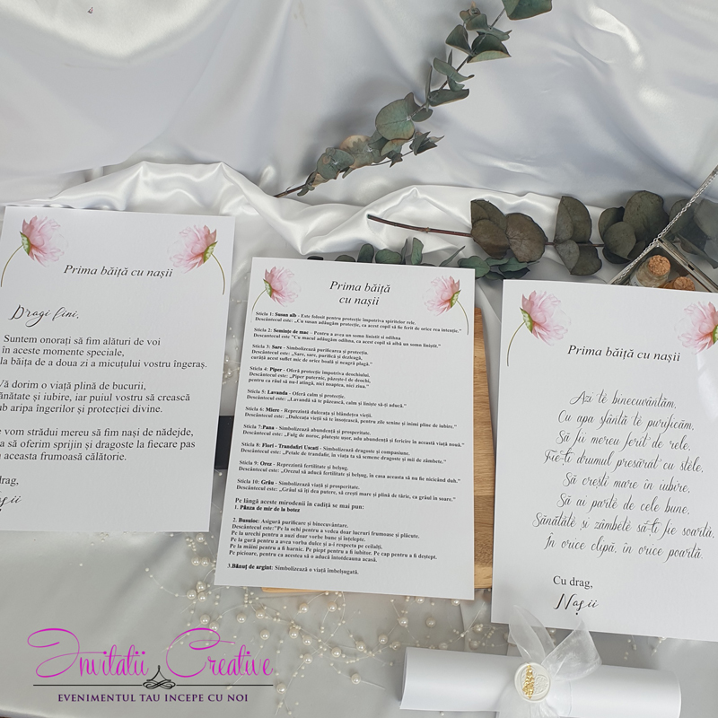 Set papirus flori roz prima baita cu nasii3