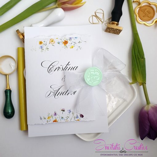 Invitatie de nunta cu motive florale delicate
