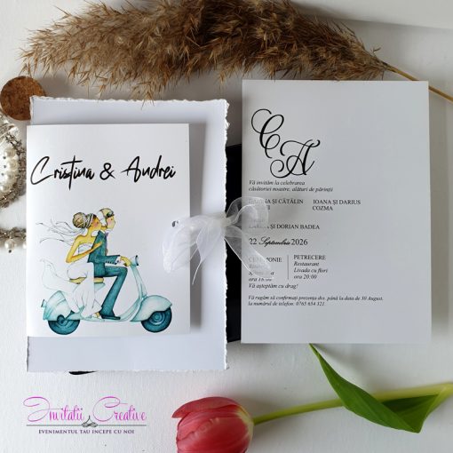 Alternative view of Invitatii nunta miri pe scuter