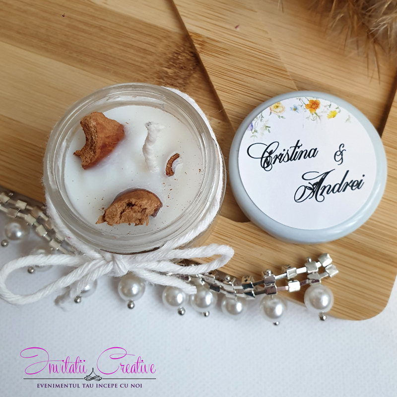 Marturie lumanare cu motive florale delicate