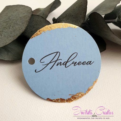 Alternative view of Etichete blue rotunde pentru marturii cu foita aurie