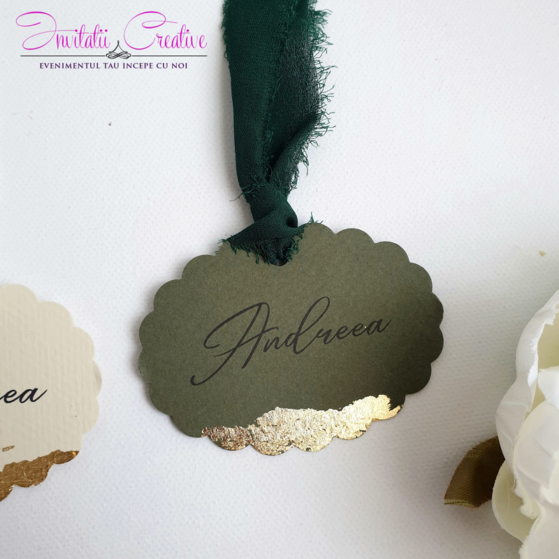 Etichete green dantelate pentru marturii cu foita aurie - imagine 3