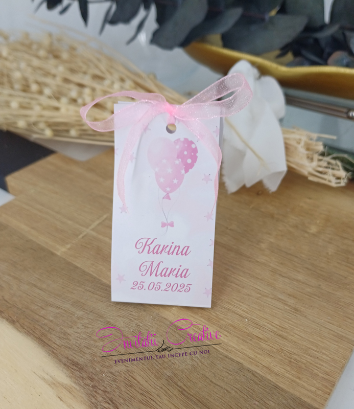 Marturie Botez Lumanare Parfumata Ursulet in Cutiuta cu Baloane roz - imagine 3