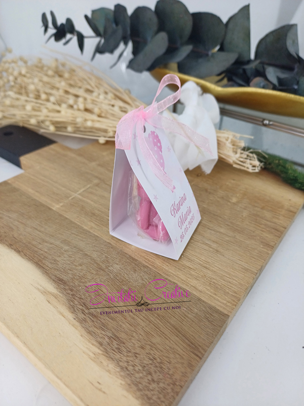 Marturie Botez Lumanare Parfumata Ursulet in Cutiuta cu Baloane roz - imagine 2