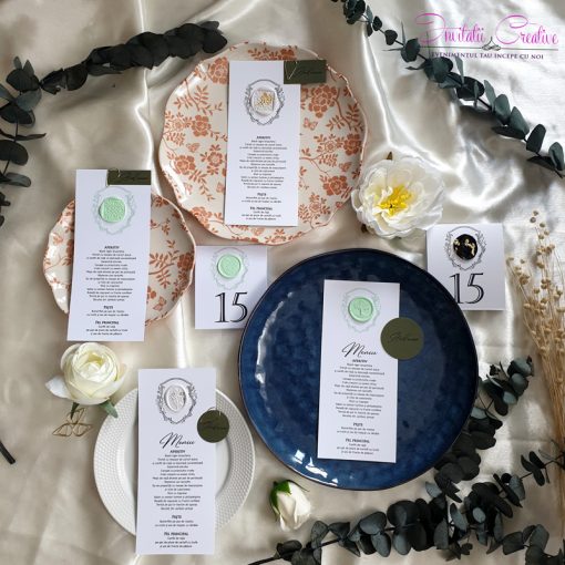 Meniu diafan black cu sigiliu si eticheta personalizata set 1