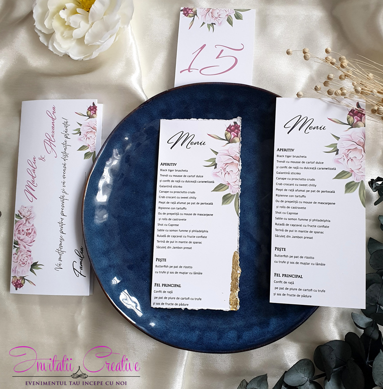 Numar de masa nunta cu bujori roze pastel - imagine 3