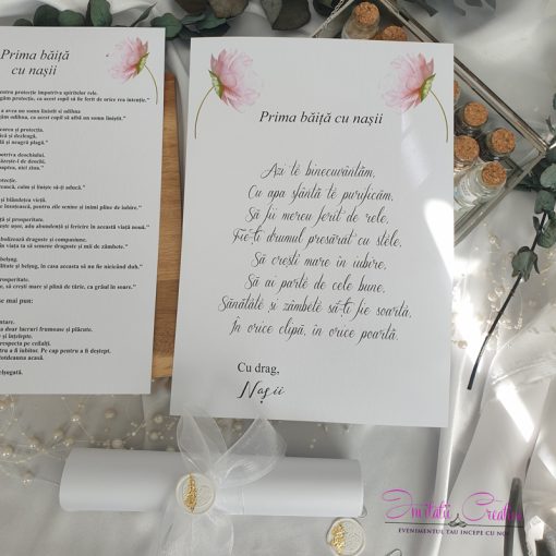 Set papirus flori roz prima baita cu nasii