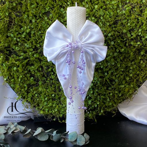 Lumanare botez eleganta Lila Pearls