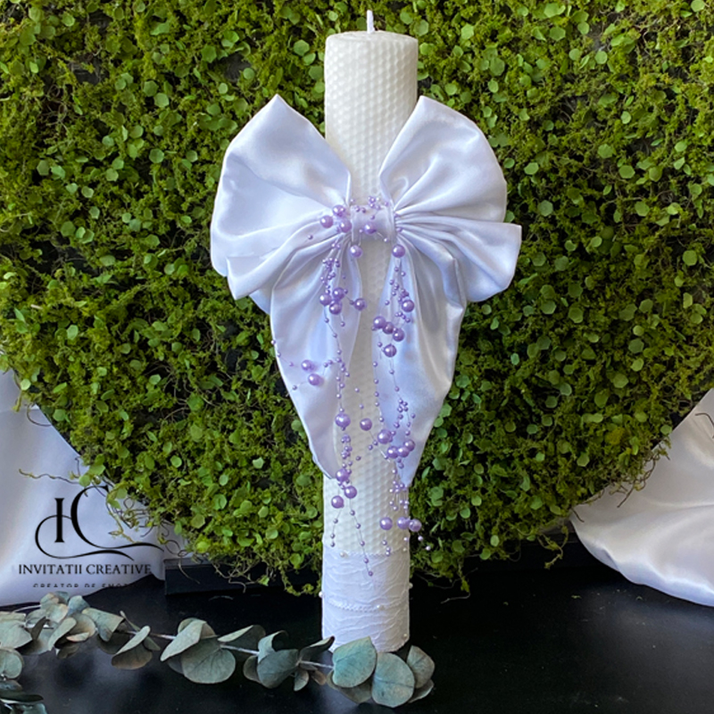 Lumanare botez eleganta Lila Pearls