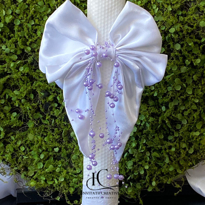 Lumanare botez eleganta Lila Pearls - imagine 2