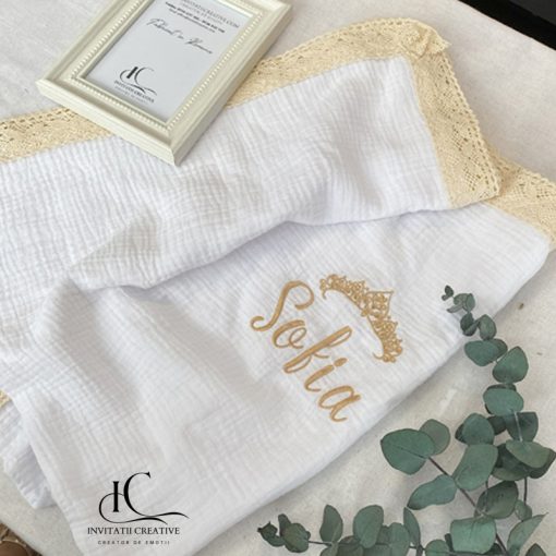 Paturica din muselina alba Little Princess3