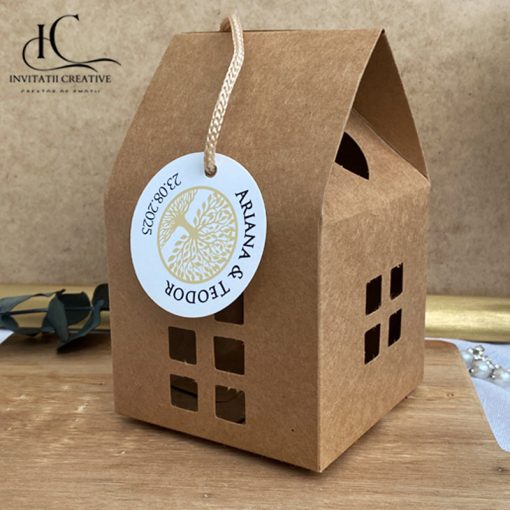 Marturii cutiute kraft tip casuta cu ferestre