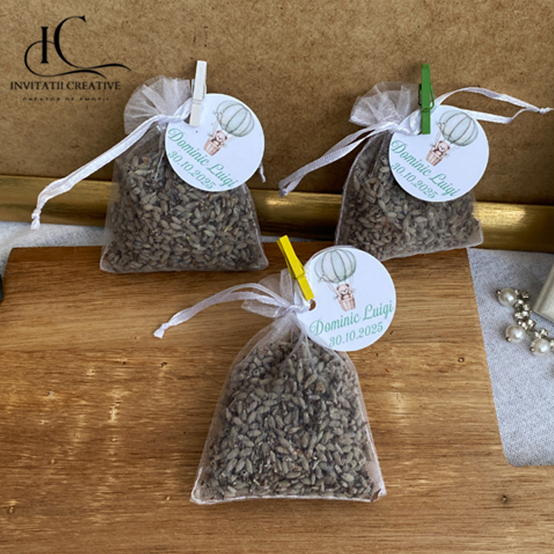 Marturii saculeti cu lavanda cu clestisori colorati