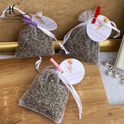 Marturii saculeti cu lavanda cu clestisori din lemn