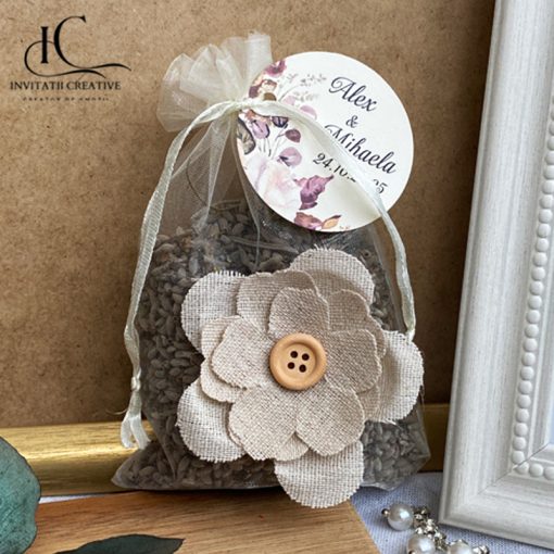 Marturii saculeti cu lavanda cu floare kraft