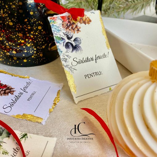 Set 8 Etichete Cadouri Craciun cu Foita Aurie